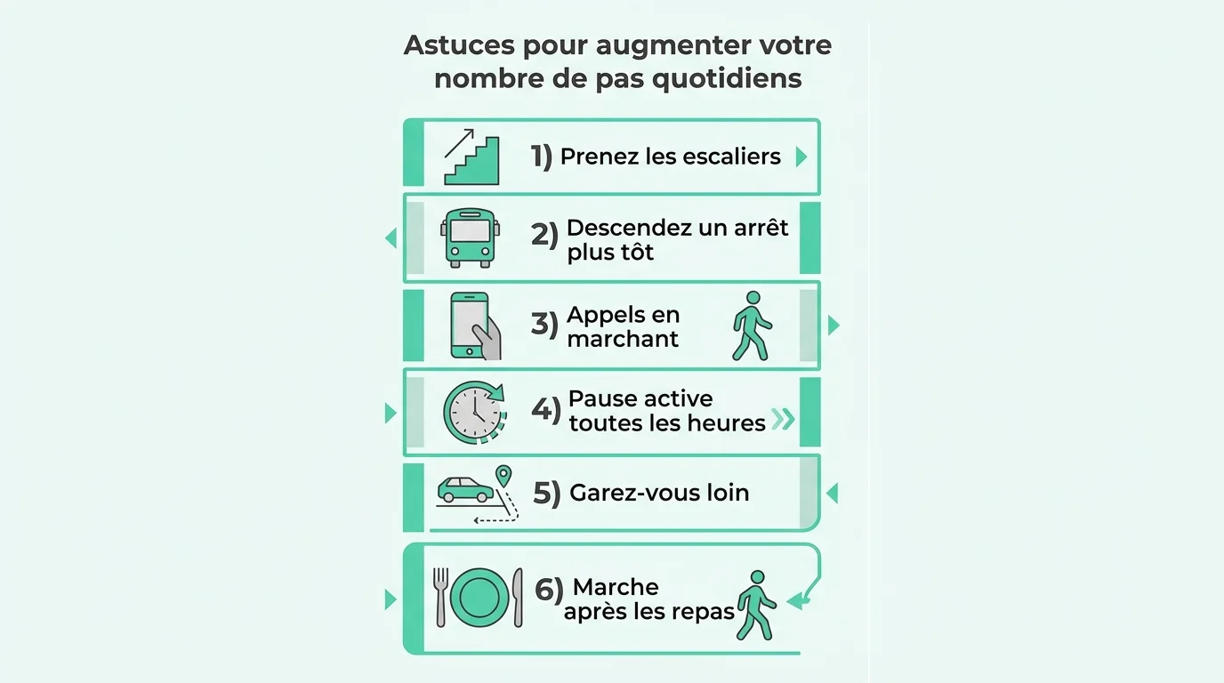Astuces pour augmenter votre nombre de pas quotidiens
