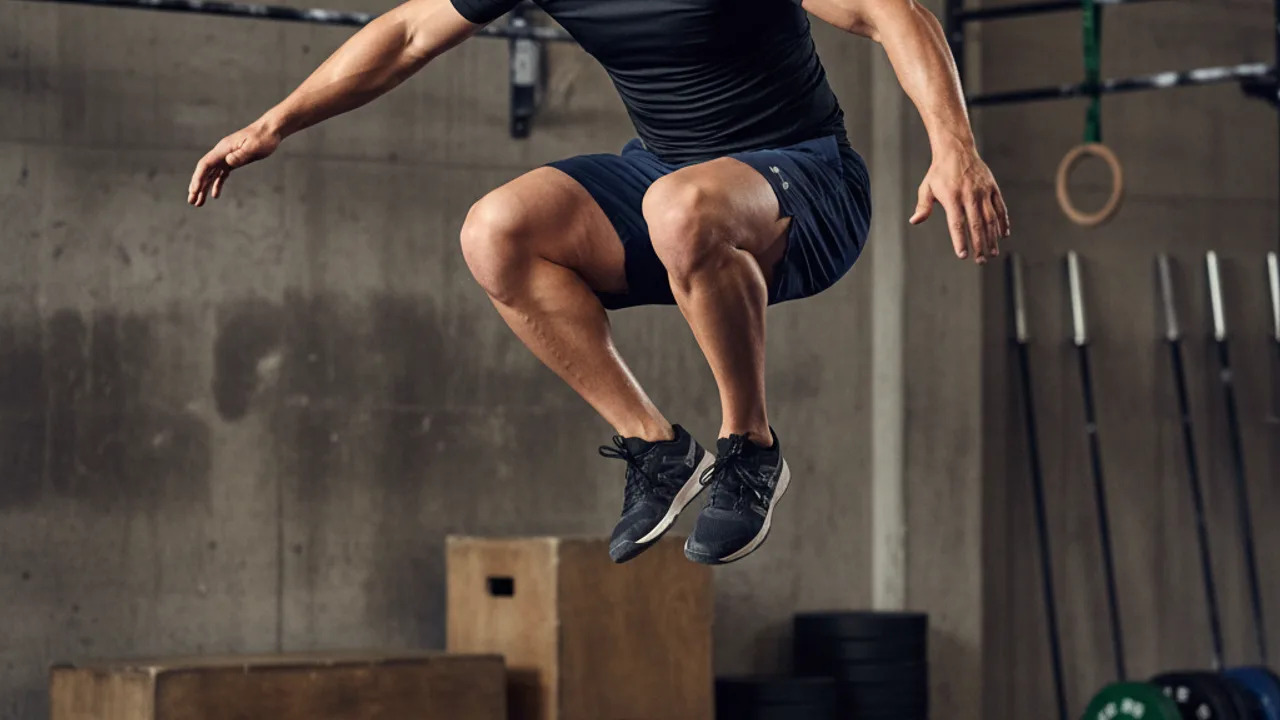Athlète exécutant un box jump dans un box CrossFit