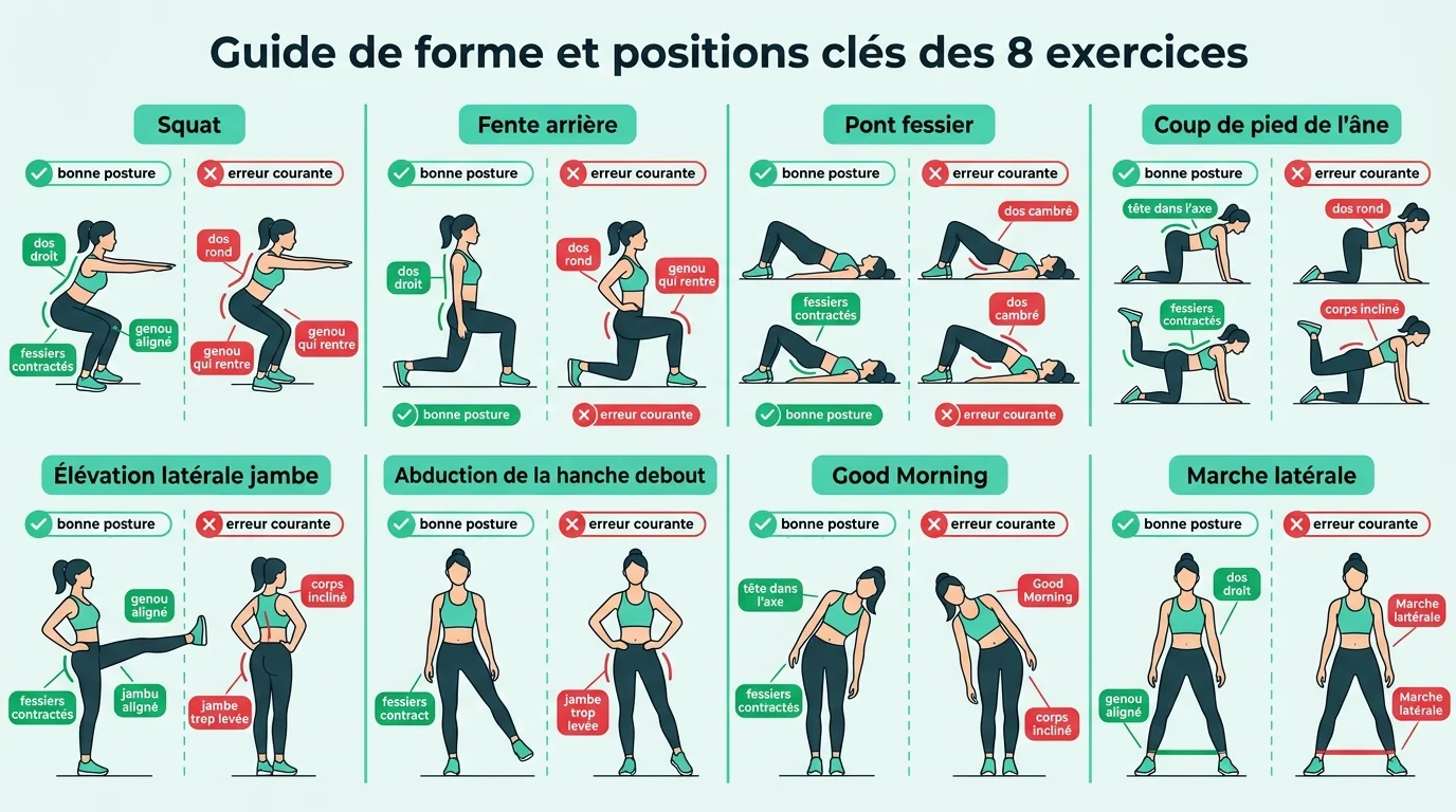 Guide de forme et positions clés des 8 exercices