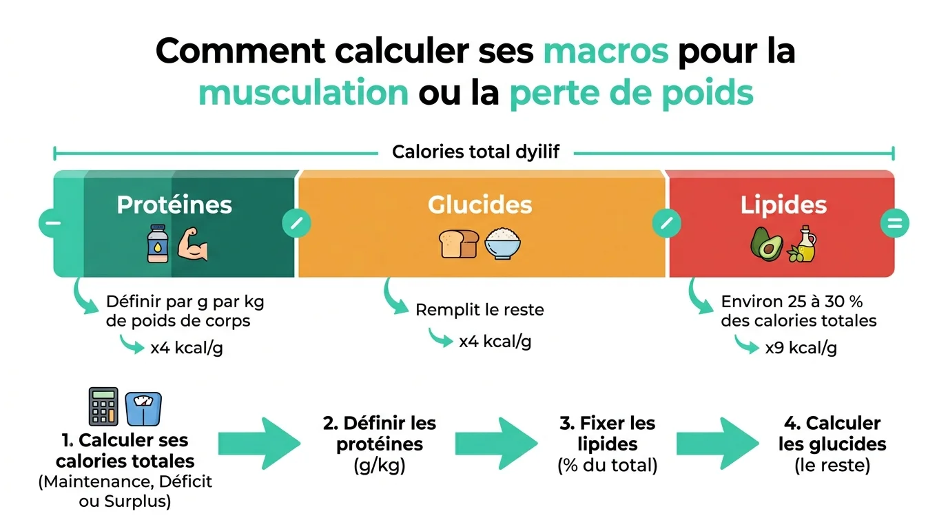 Repartition des calories en grammes de proteines, glucides et lipides
