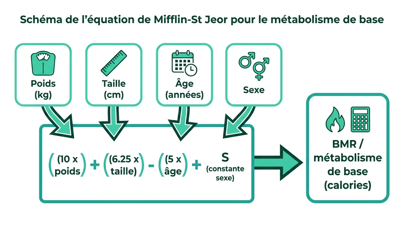 Schema de l'equation de Mifflin-St Jeor pour le metabolisme de base