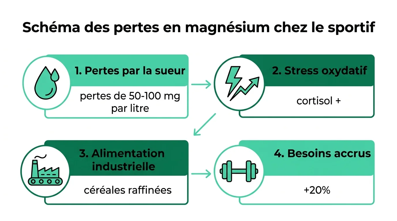 Schéma des pertes en magnésium chez le sportif